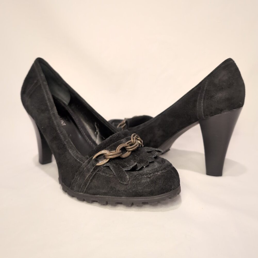 Enzo Angiolini Chain Black Suede Pumps